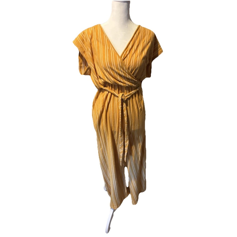 Caution To The Wind Jumpsuit‎ Womens Large Striped Belted Boho Romper - Picture 3 of 11
